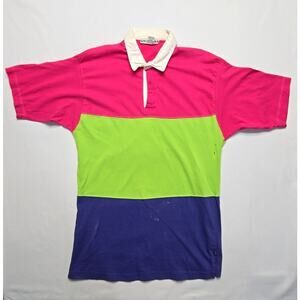 Vintage Color Block Polo Large Life Wear Pink Green Blue Shirt 90s